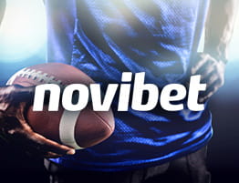 ένα ράγκμπι στιγμιότυπο και το λογότυπό του Novibet