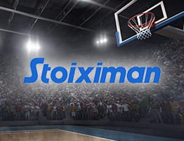 ένα μπάσκετ στιγμιότυπο και το λογότυπό του Stoiximan