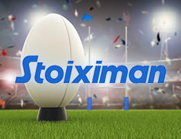 ένα ράγκμπι στιγμιότυπο και το λογότυπό του Stoiximan