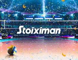 ένα βόλεϊ στιγμιότυπο και το λογότυπό του Stoiximan