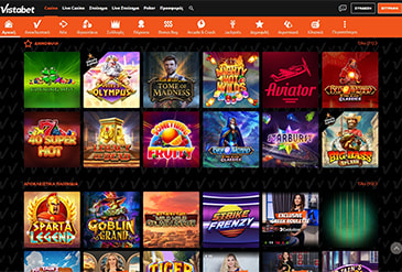 Η αρχική σελίδα του Vistabet Casino Live.
